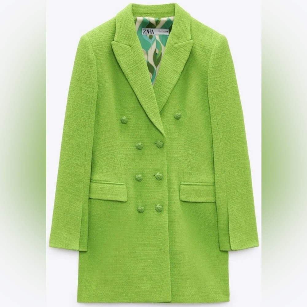 ZARA Neon Green Textured Blazer Dress